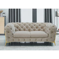 HomeRoots 74 Beige And Gold Velvet Chesterfield Loveseat