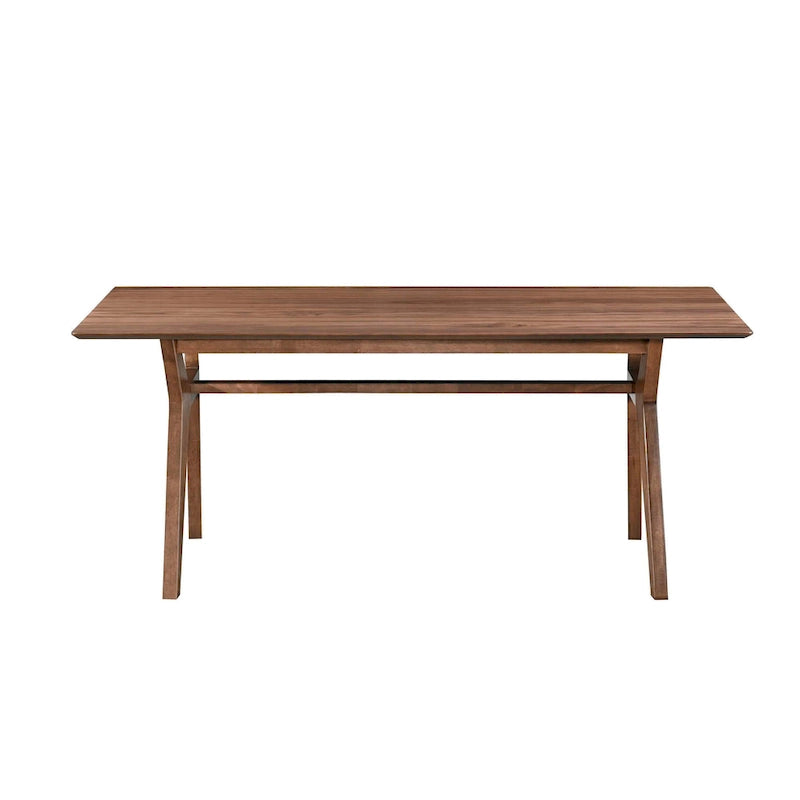 Table de salle à manger, 180 cm, pieds inclinés rétro, bois d'hévéa massif marron