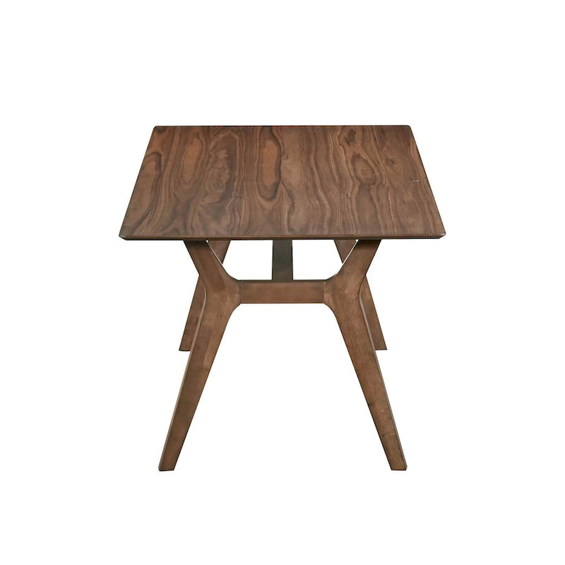 Table de salle à manger, 180 cm, pieds inclinés rétro, bois d'hévéa massif marron