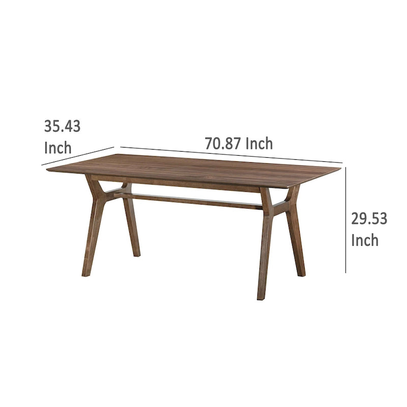 Table de salle à manger, 180 cm, pieds inclinés rétro, bois d'hévéa massif marron