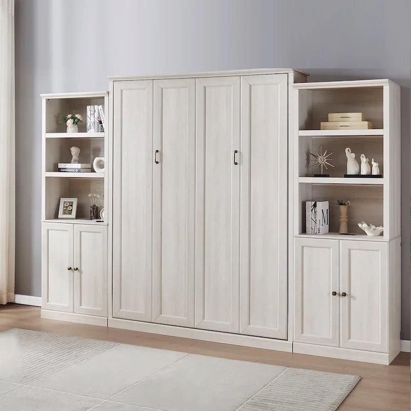 Lit escamotable moderne gain de place avec mécanisme à double piston - Lit plateforme pliable, design d'armoire convertible et dissimulée, lit en cube