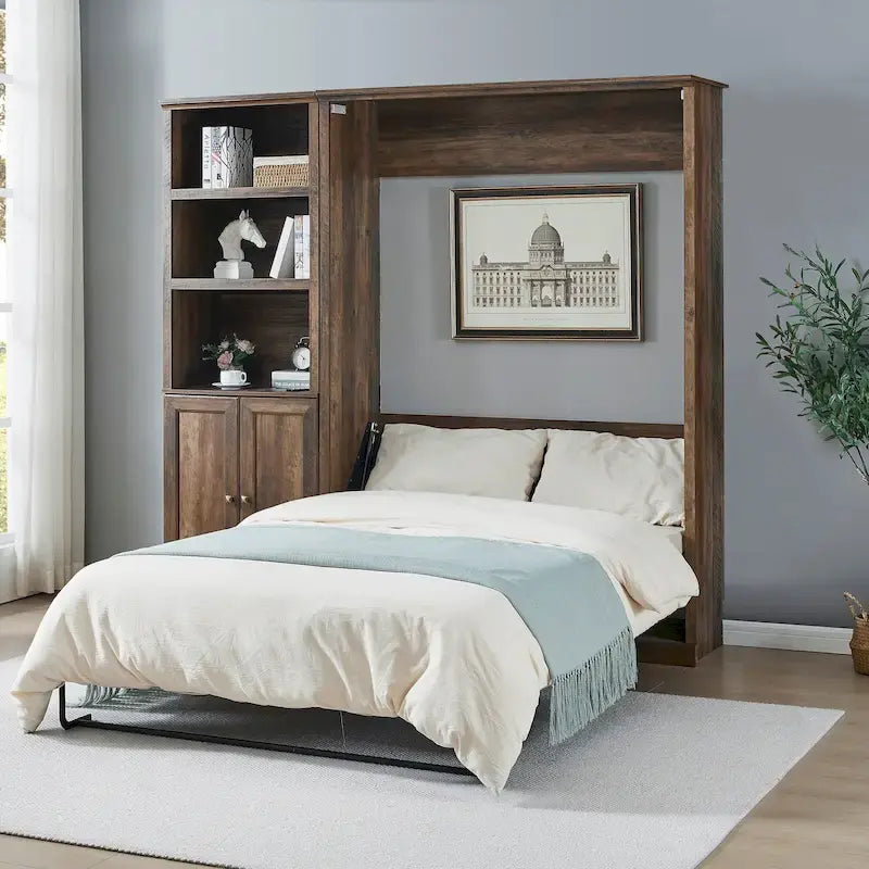 Lit escamotable moderne gain de place avec mécanisme à double piston - Lit plateforme pliable, design d'armoire convertible et dissimulée, lit en cube