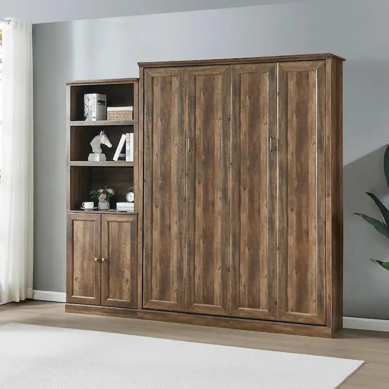 Lit escamotable moderne gain de place avec mécanisme à double piston - Lit plateforme pliable, design d'armoire convertible et dissimulée, lit en cube