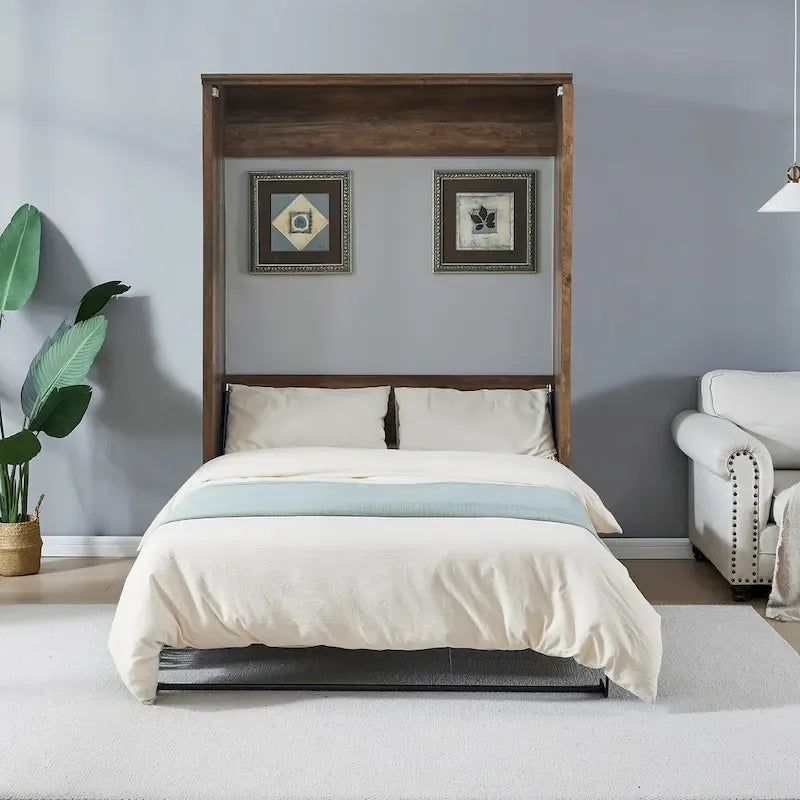 Lit escamotable moderne gain de place avec mécanisme à double piston - Lit plateforme pliable, design d'armoire convertible et dissimulée, lit en cube