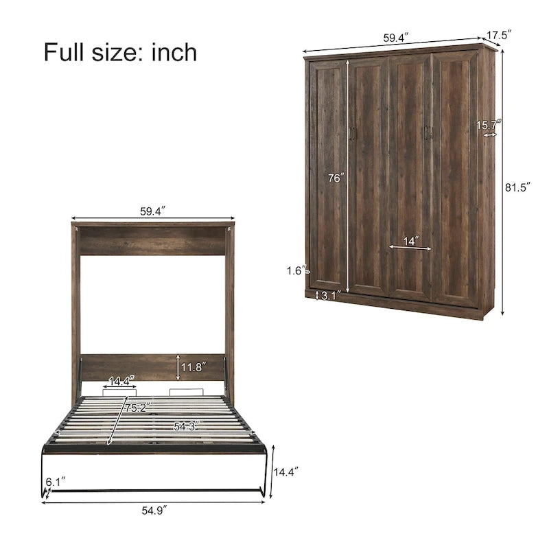 Lit escamotable moderne gain de place avec mécanisme à double piston - Lit plateforme pliable, design d'armoire convertible et dissimulée, lit en cube