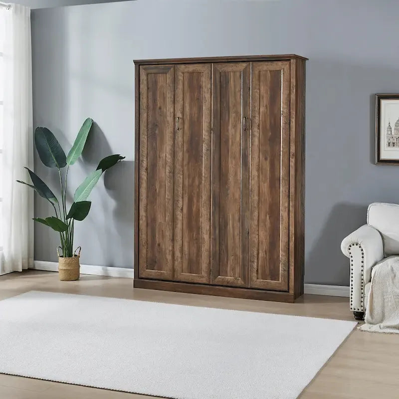 Lit escamotable moderne gain de place avec mécanisme à double piston - Lit plateforme pliable, design d'armoire convertible et dissimulée, lit en cube