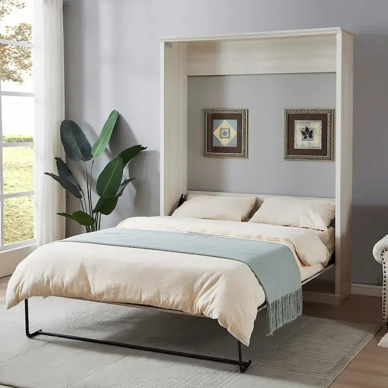 Lit escamotable moderne gain de place avec mécanisme à double piston - Lit plateforme pliable, design d'armoire convertible et dissimulée, lit en cube