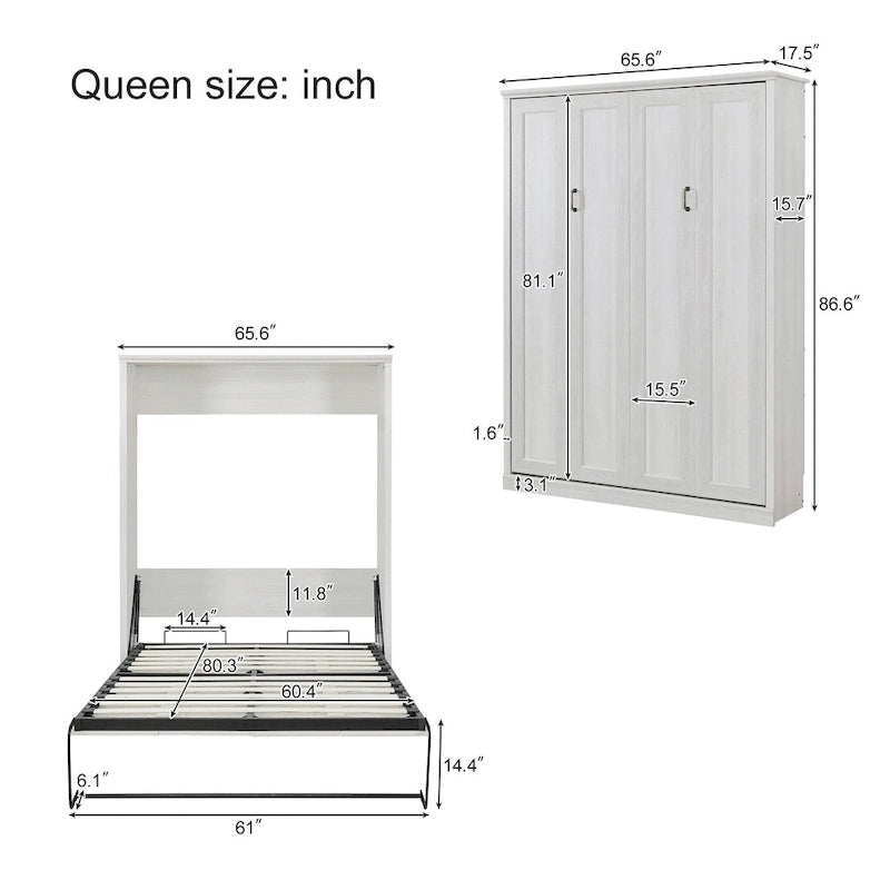 Lit escamotable moderne gain de place avec mécanisme à double piston - Lit plateforme pliable, design d'armoire convertible et dissimulée, lit en cube
