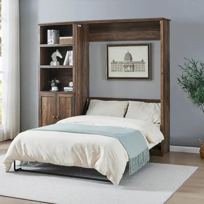 Lit escamotable moderne gain de place avec mécanisme à double piston - Lit plateforme pliable, design d'armoire convertible et dissimulée, lit en cube