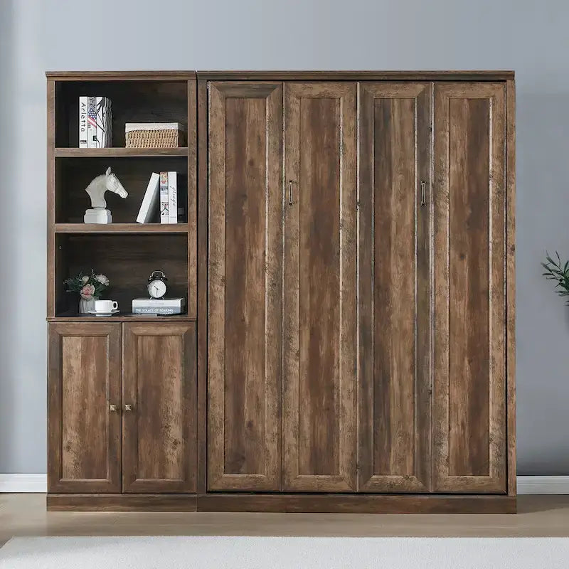 Lit escamotable moderne gain de place avec mécanisme à double piston - Lit plateforme pliable, design d'armoire convertible et dissimulée, lit en cube