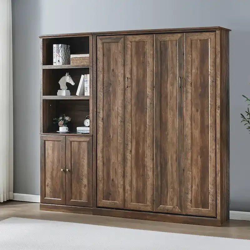 Lit escamotable moderne gain de place avec mécanisme à double piston - Lit plateforme pliable, design d'armoire convertible et dissimulée, lit en cube