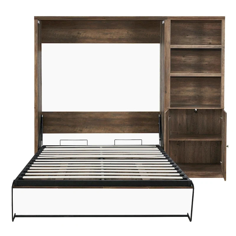 Lit escamotable moderne gain de place avec mécanisme à double piston - Lit plateforme pliable, design d'armoire convertible et dissimulée, lit en cube