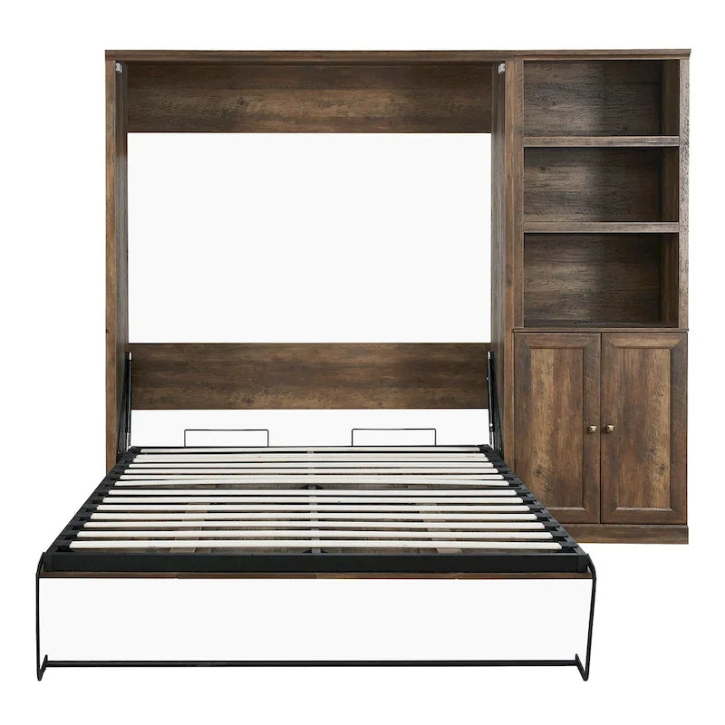 Lit escamotable moderne gain de place avec mécanisme à double piston - Lit plateforme pliable, design d'armoire convertible et dissimulée, lit en cube