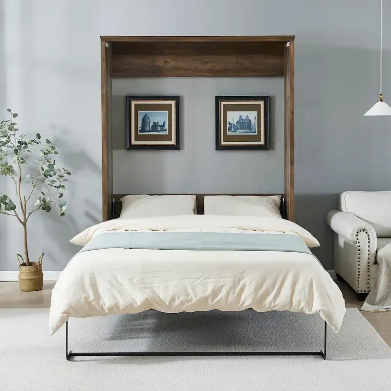 Lit escamotable moderne gain de place avec mécanisme à double piston - Lit plateforme pliable, design d'armoire convertible et dissimulée, lit en cube