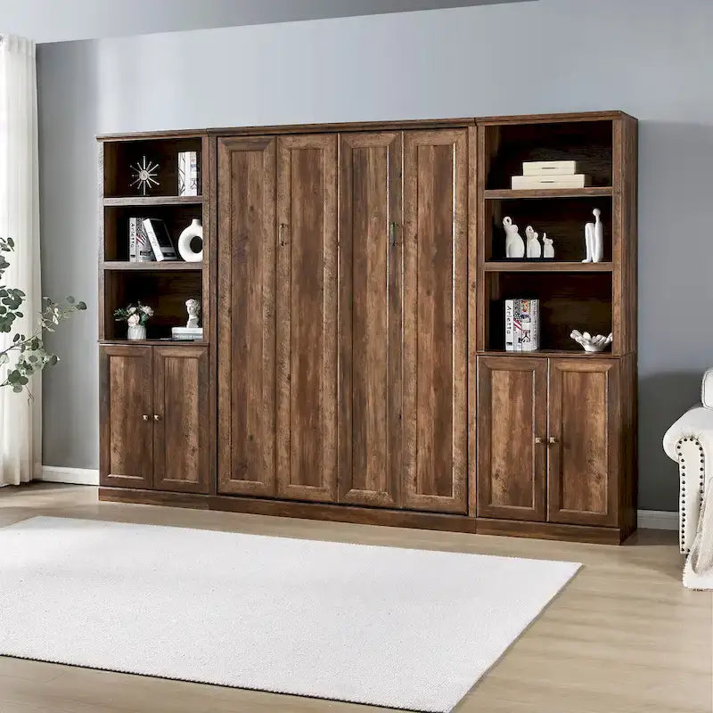 Lit escamotable moderne gain de place avec mécanisme à double piston - Lit plateforme pliable, design d'armoire convertible et dissimulée, lit en cube