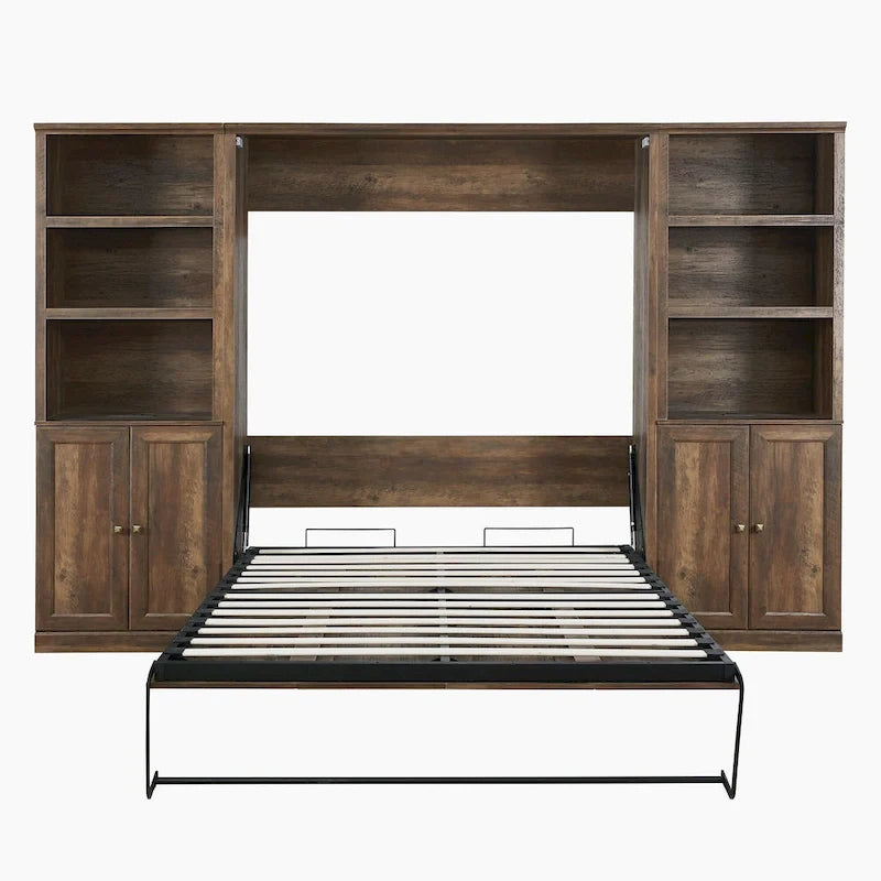 Lit escamotable moderne gain de place avec mécanisme à double piston - Lit plateforme pliable, design d'armoire convertible et dissimulée, lit en cube