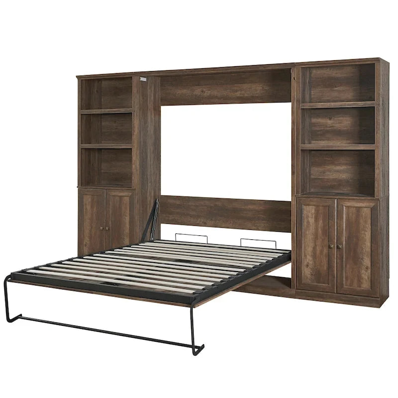 Lit escamotable moderne gain de place avec mécanisme à double piston - Lit plateforme pliable, design d'armoire convertible et dissimulée, lit en cube