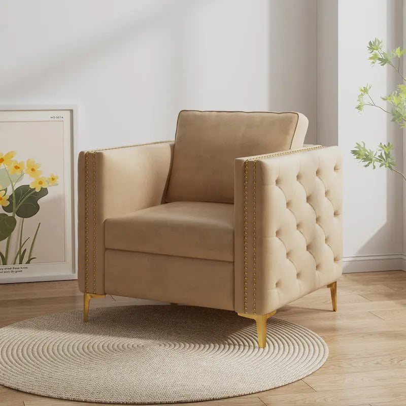 Khaki 35.4 Button Tufted Arm Chair