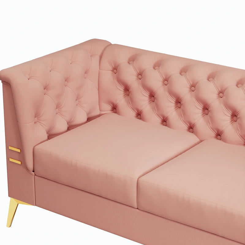 Canapé 3 places en velours de 82 pouces avec pieds en métal doré et coussins amovibles