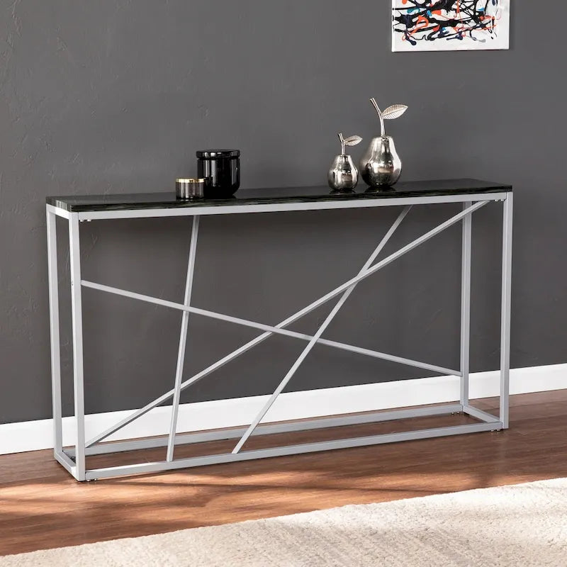 Console mince Sigrid en similicuir marbré, par SEI Furniture
