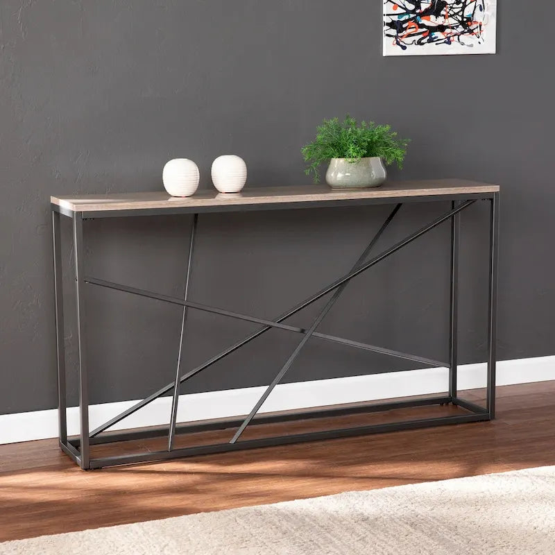 Console mince Sigrid en similicuir marbré, par SEI Furniture