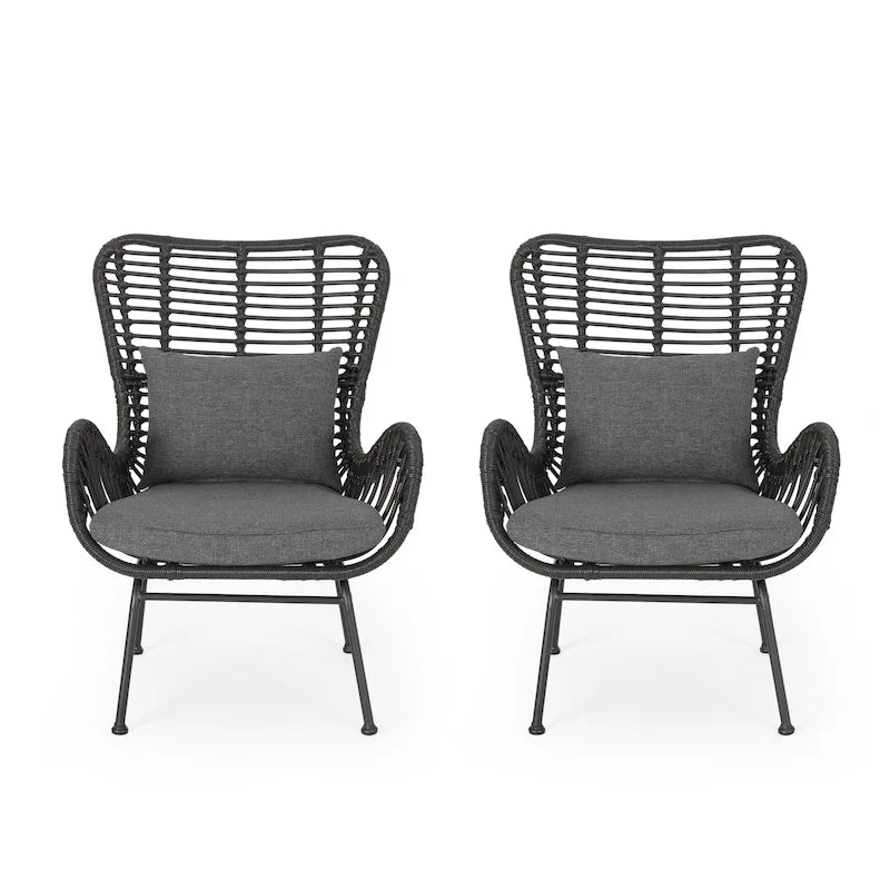 Fauteuil club en rotin pour intérieur (avec coussin, lot de 2)