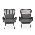 Fauteuil club en rotin pour intérieur (avec coussin, lot de 2)