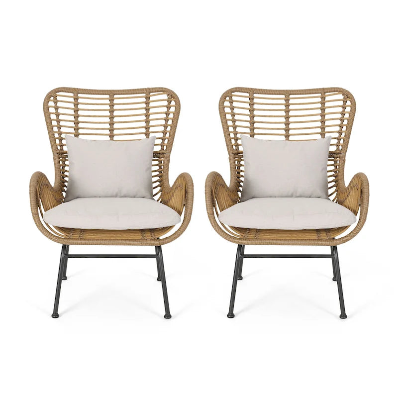 Fauteuil club en rotin pour intérieur (avec coussin, lot de 2)