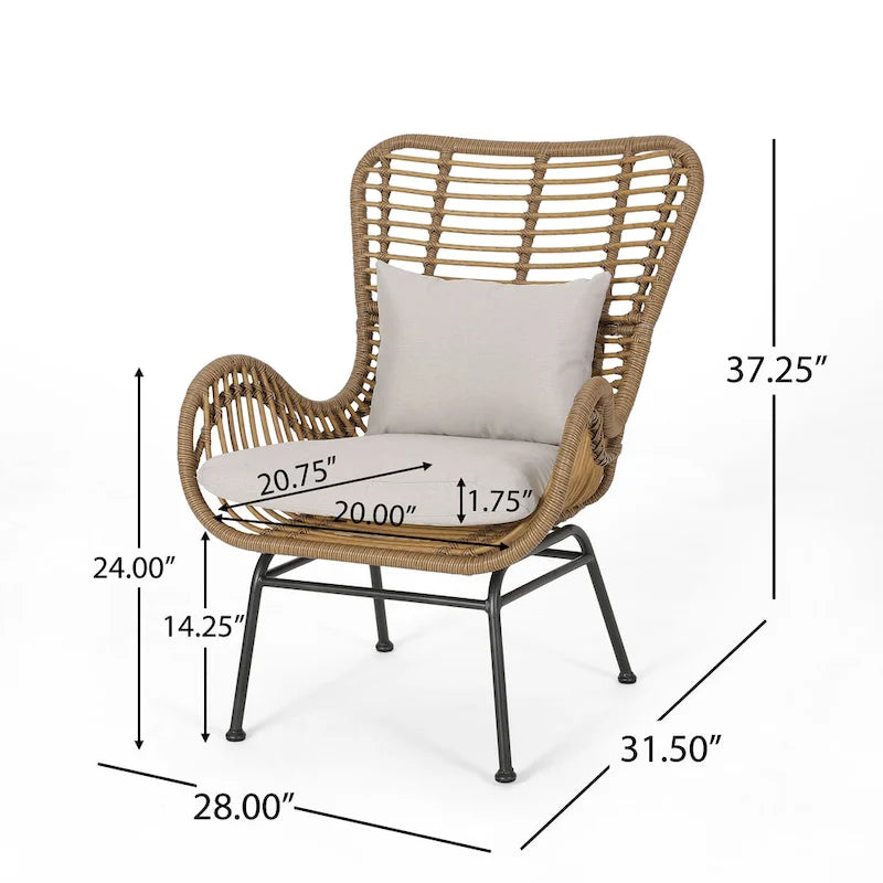 Fauteuil club en rotin pour intérieur (avec coussin, lot de 2)