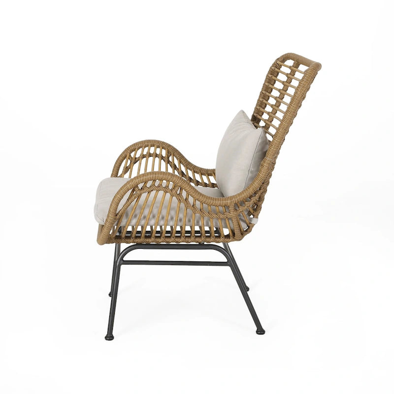 Fauteuil club en rotin pour intérieur (avec coussin, lot de 2)