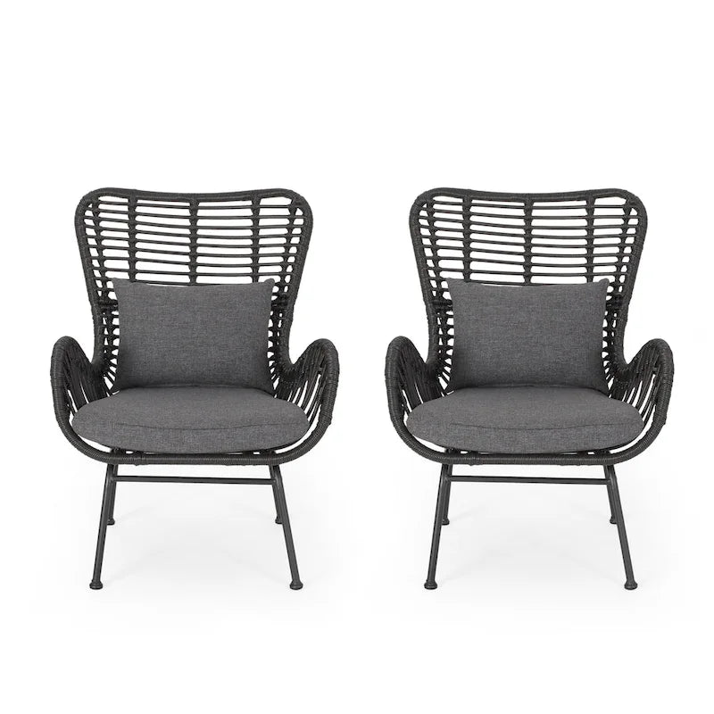 Fauteuil club en rotin pour intérieur (avec coussin, lot de 2)