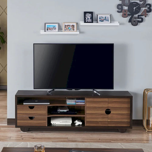 Meuble TV contemporain marron de 63 pouces avec rangement