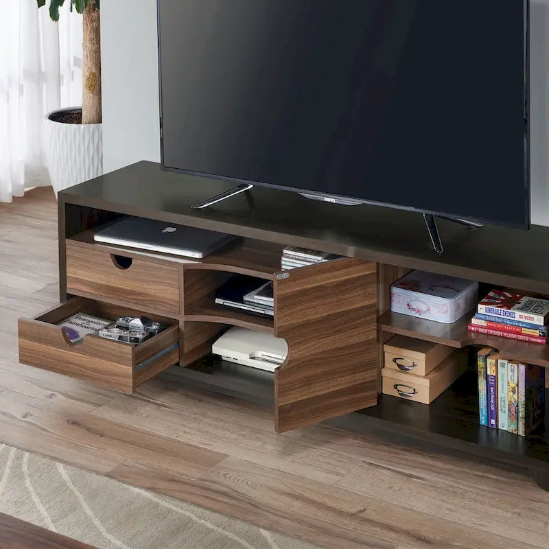 Meuble TV contemporain marron de 63 pouces avec rangement