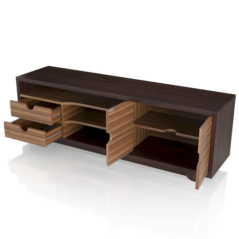 Meuble TV contemporain marron de 63 pouces avec rangement
