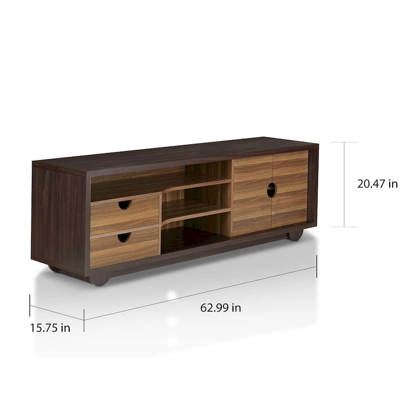 Meuble TV contemporain marron de 63 pouces avec rangement