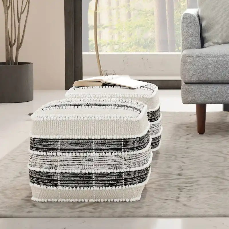 Pouf carré, garnissage polystyrène, blanc, beige, noir