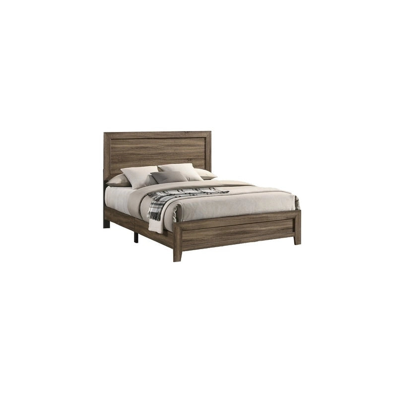 Lit moderne en panneaux de bois noyer foncé avec tête et pied de lit