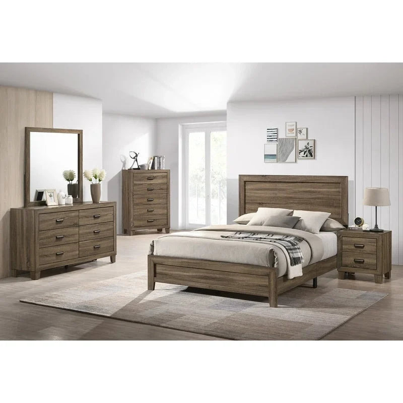 Lit moderne en panneaux de bois noyer foncé avec tête et pied de lit