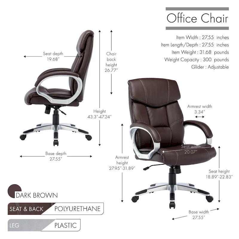 Chaise de bureau de direction, similicuir, avec roulettes