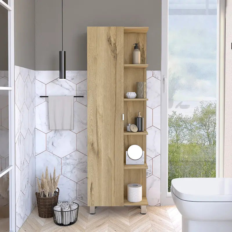 Mirror Linen Cabinet with 4Interior Shelves and 5 External Shelves