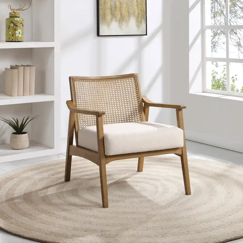 Fauteuil rustique en bois massif avec dossier en cannage