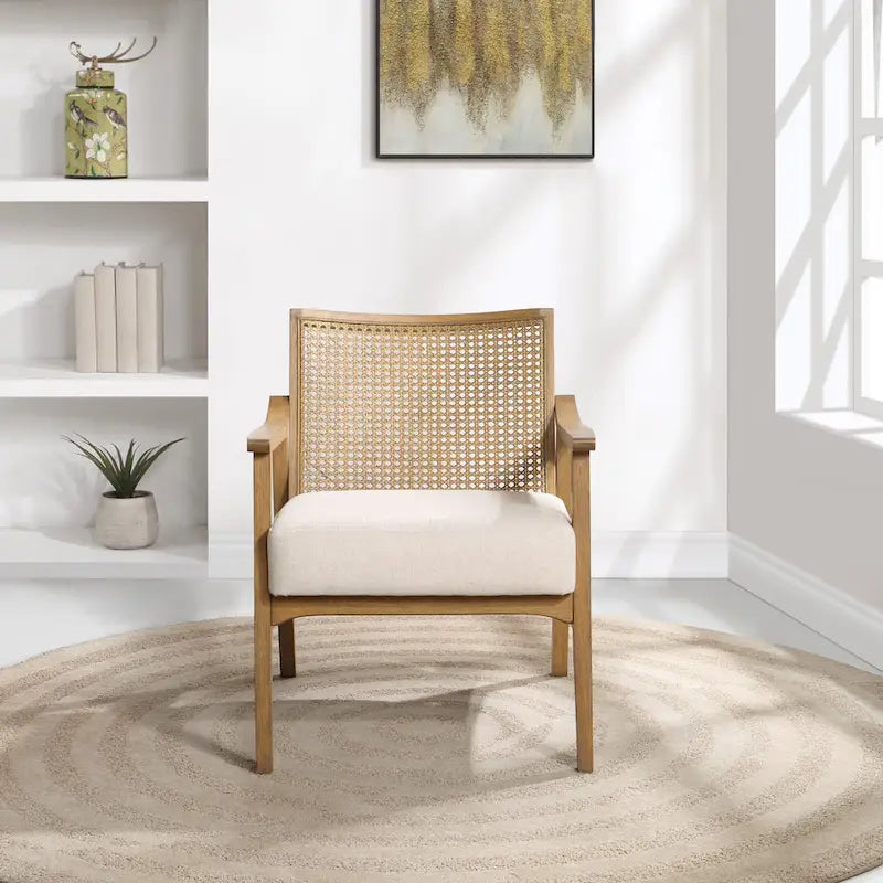 Fauteuil rustique en bois massif avec dossier en cannage