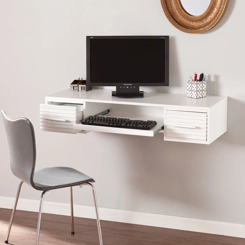 Bureau mural suspendu blanc de style moderne avec deux tiroirs