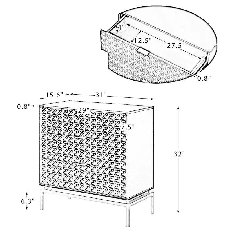 Meuble de rangement de 31 pouces de style milieu du siècle avec base en métal
