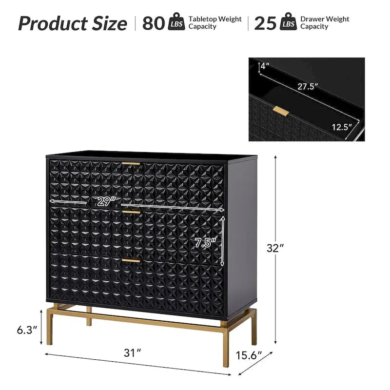 Meuble de rangement de 31 pouces de style milieu du siècle avec base en métal