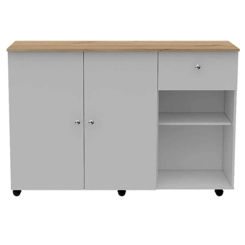 Kitchen Island Cart for Kitchen, Dining Room,White / Light Oak