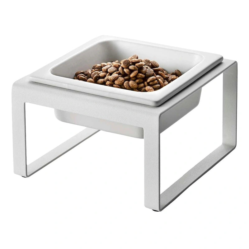 Yamazaki Home Single Pet Food Bowl - Two Styles, Steel and Ceramic, Tall, 1.25 - L 6.1 x W 5.91 x H 3.94 inches