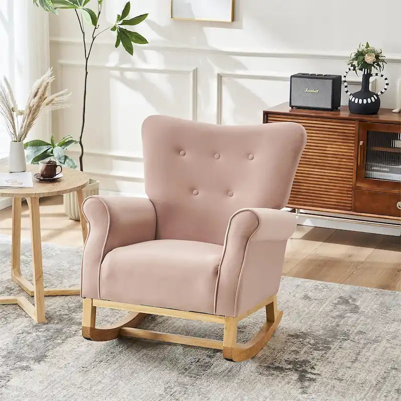Fauteuil à bascule capitonné à dossier haut