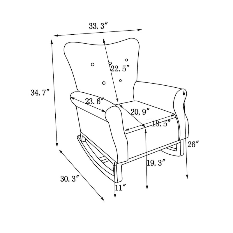 Fauteuil à bascule capitonné à dossier haut
