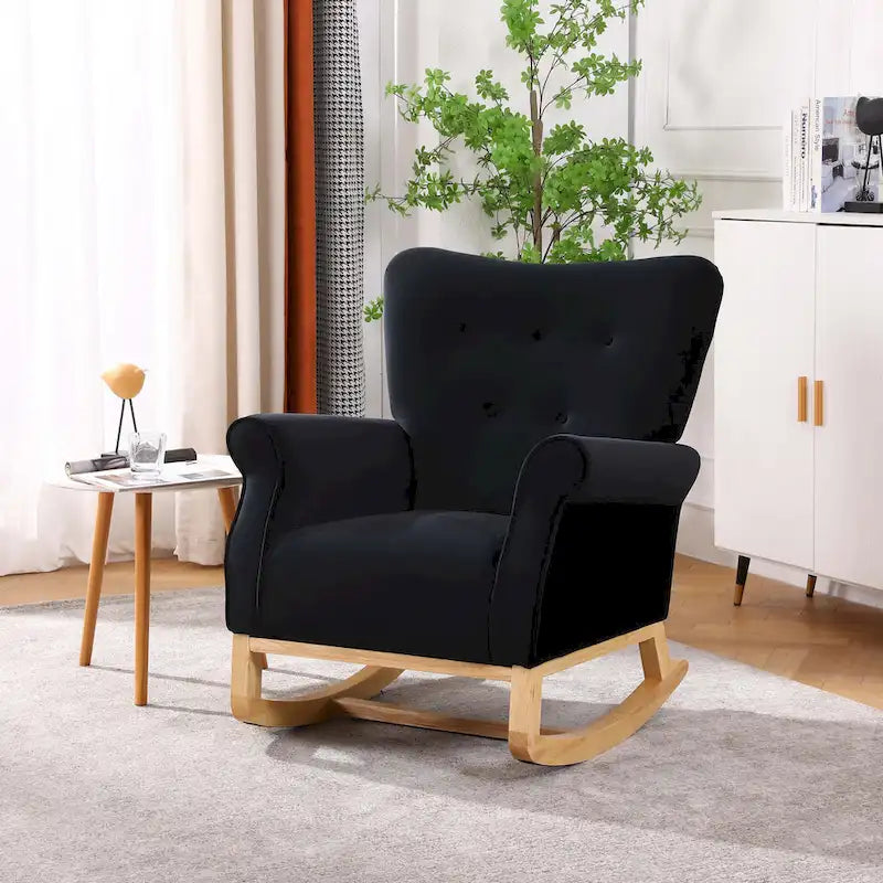 Fauteuil à bascule capitonné à dossier haut